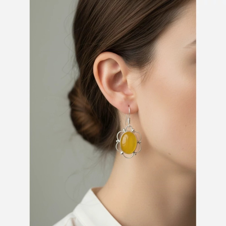 گوشواره دست ساز نقره اصل عیار 925 عقیق شرف الشمس