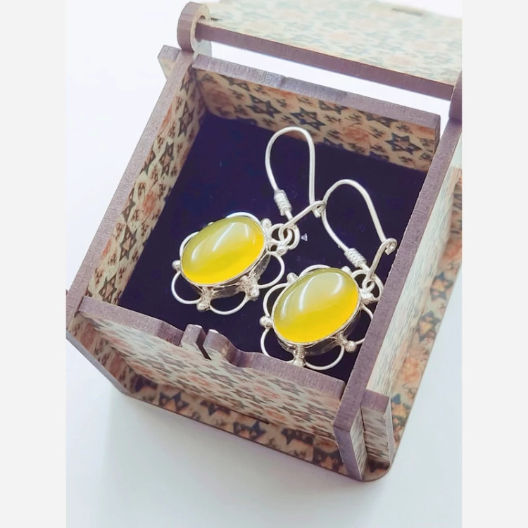 گوشواره دست ساز نقره اصل عیار 925 عقیق شرف الشمس